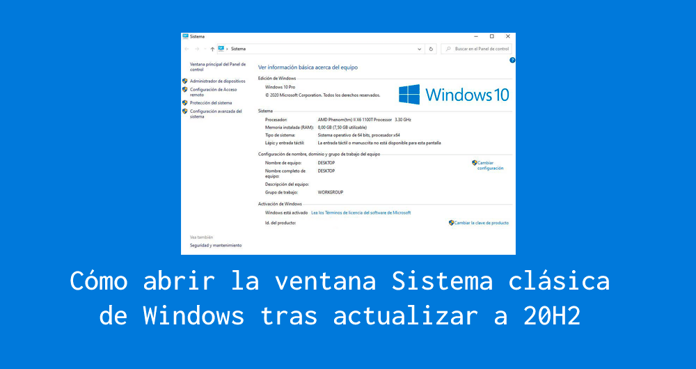 Cómo abrir sistema en windows 10 tras la actualización 20h2